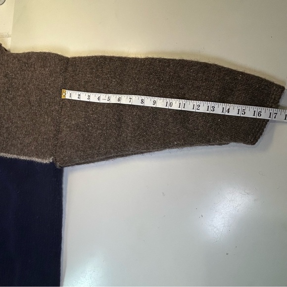 Caravan Ecuadorian 100% Wool Taupe & Blue Mock Neck Sweater Pullover. One Size - Picture 12 of 13